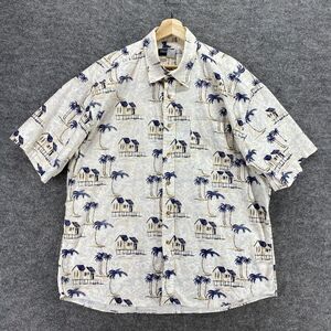 Alexander Martin Shirt Men XL White Hawaii Print Collared Short Sleeve Button Up